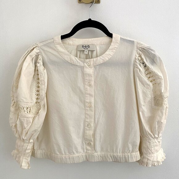 ✨  Sea NY Puff Sleeve Blouse – Ivory Cotton, Size S - Picture 3 of 11